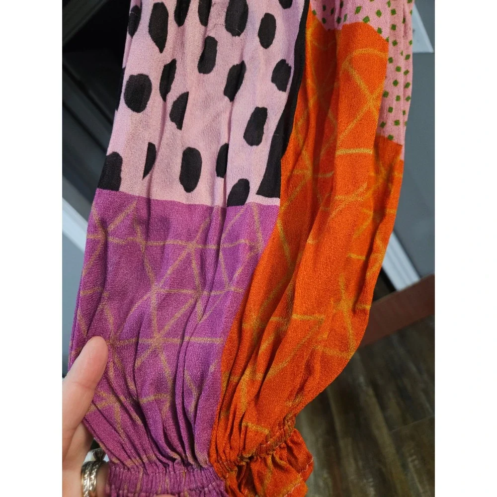 Whimisical Blink London ANTHRO  Patchwork Mixed Print Blouse Long Sleeve Pink  M - Picture 4 of 4